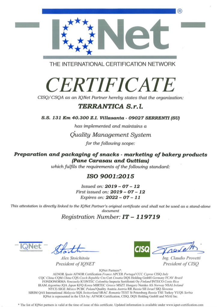 Qualità certificata: un grande risultato per la nostra Azienda 1 Terrantica certIQNET