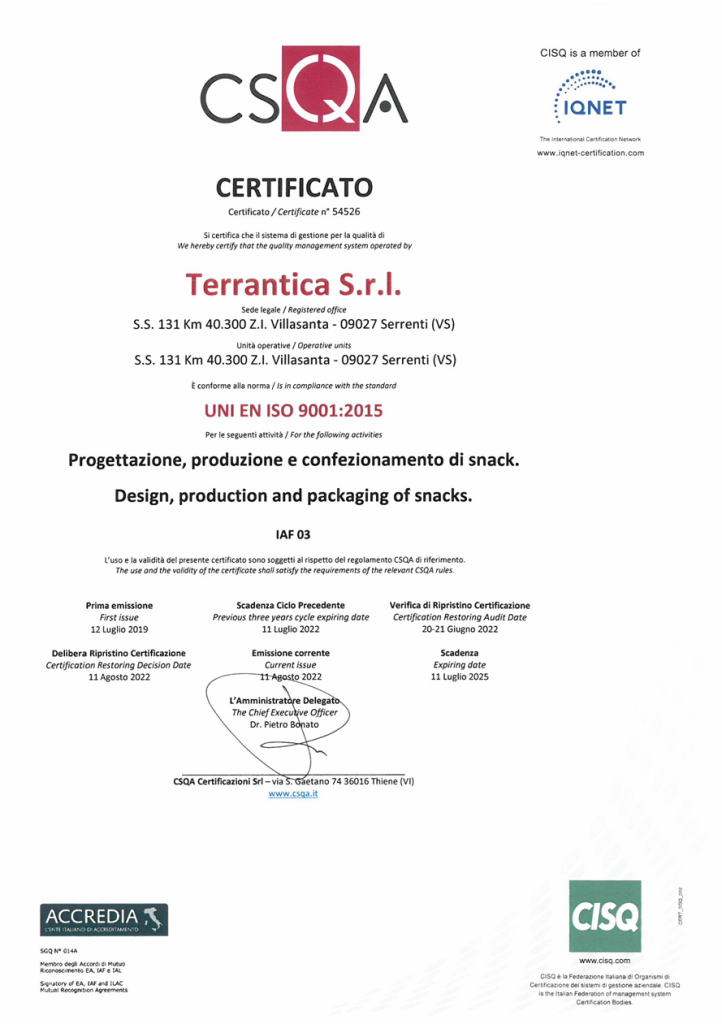 Qualità certificata: un grande risultato per la nostra Azienda 3 Terrantica csqa